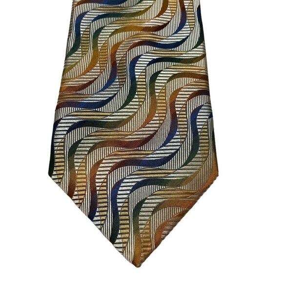 Piattelli Platinum Tie Men's Necktie Silk Multi Color Waves Made in USA - Picture 3 of 7